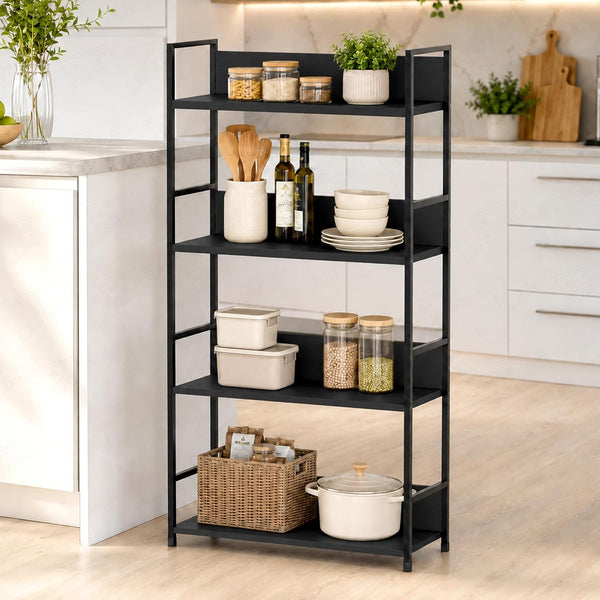 Lukzer 4-Tier Multipurpose Kitchen Organizer Rack (MMR-001/Black & Black)