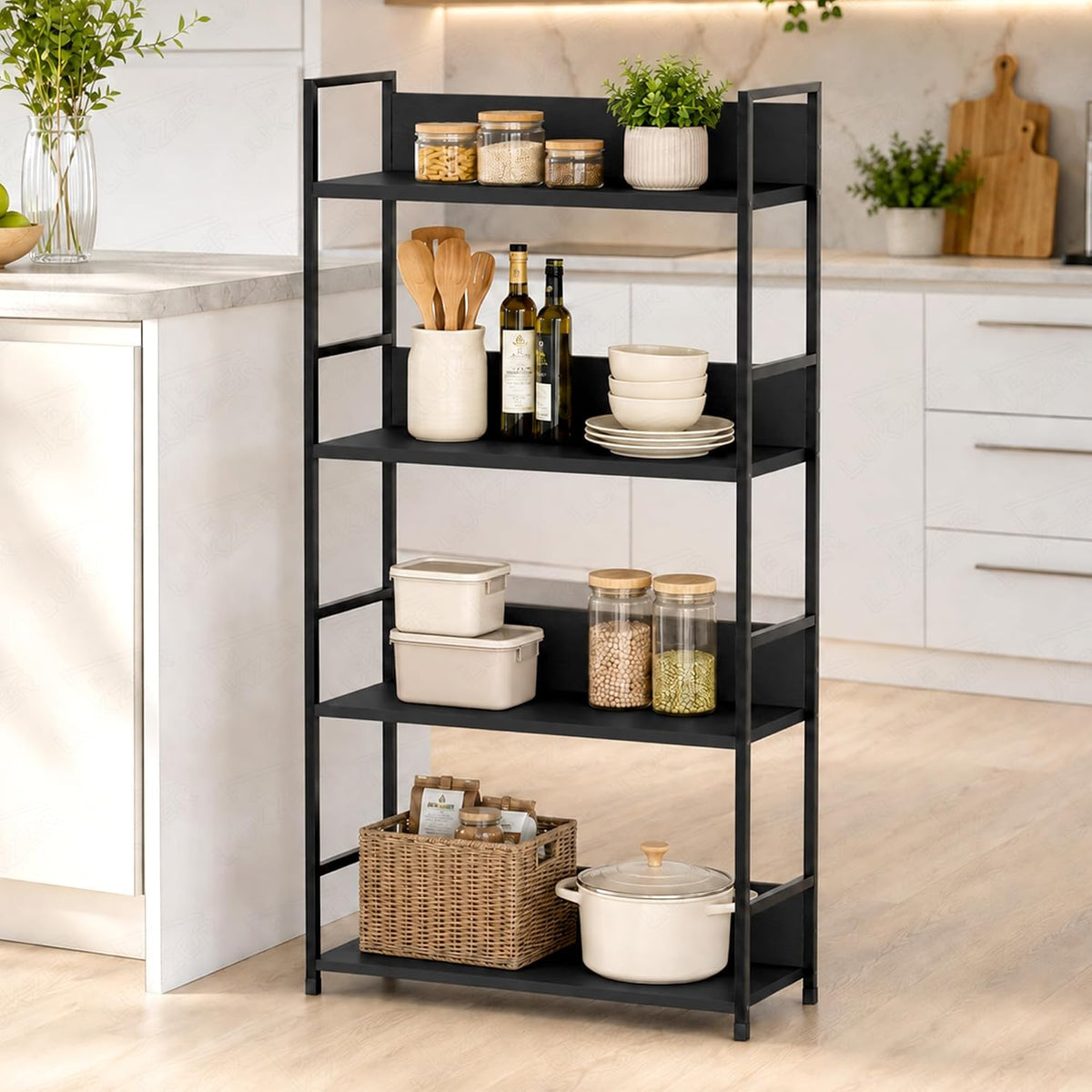 Lukzer 4-Tier Multipurpose Kitchen Organizer Rack (MMR-001/Black & Black)