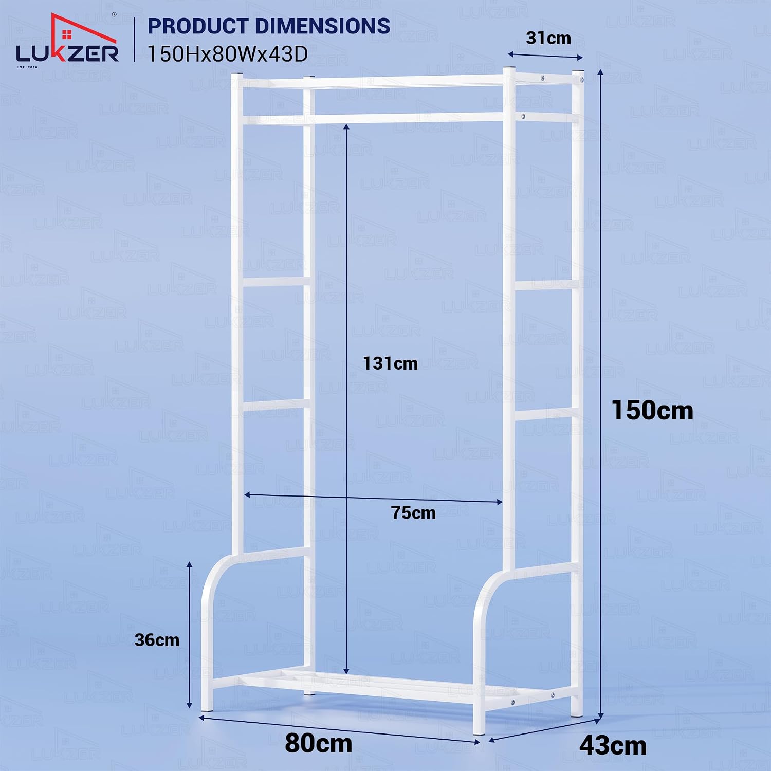 Lukzer Metal Cloth Stand with Bottom Shelf (White)