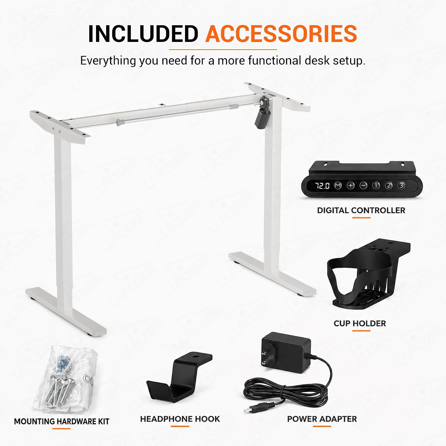 Lukzer Electric Height Adjustable Desk Frame (EST-003-F/White)
