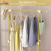 Lukzer A-Shaped Metal Garment Stand with Dual Storage Shelves & Wheels (MGR-010/Olive Yellow)
