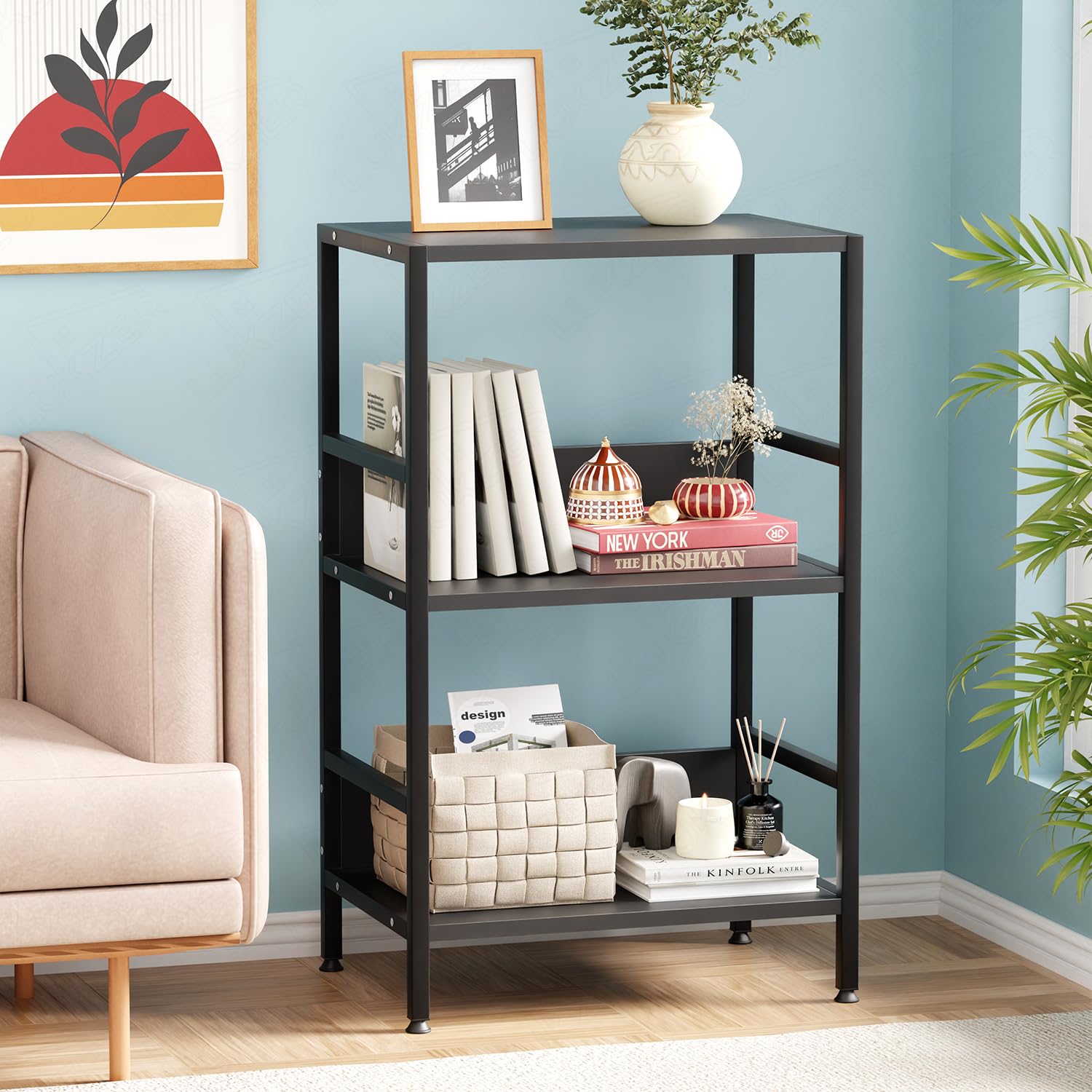 Lukzer 3-Tier Wooden Bedside Table for Bedroom & Multipurpose Open Storage Shelf (MMR-006-Black & Black)