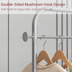 Lukzer Metal Clothes Rail Stand with Leather Storage Bin & Wheels (MGR-009/Grey)