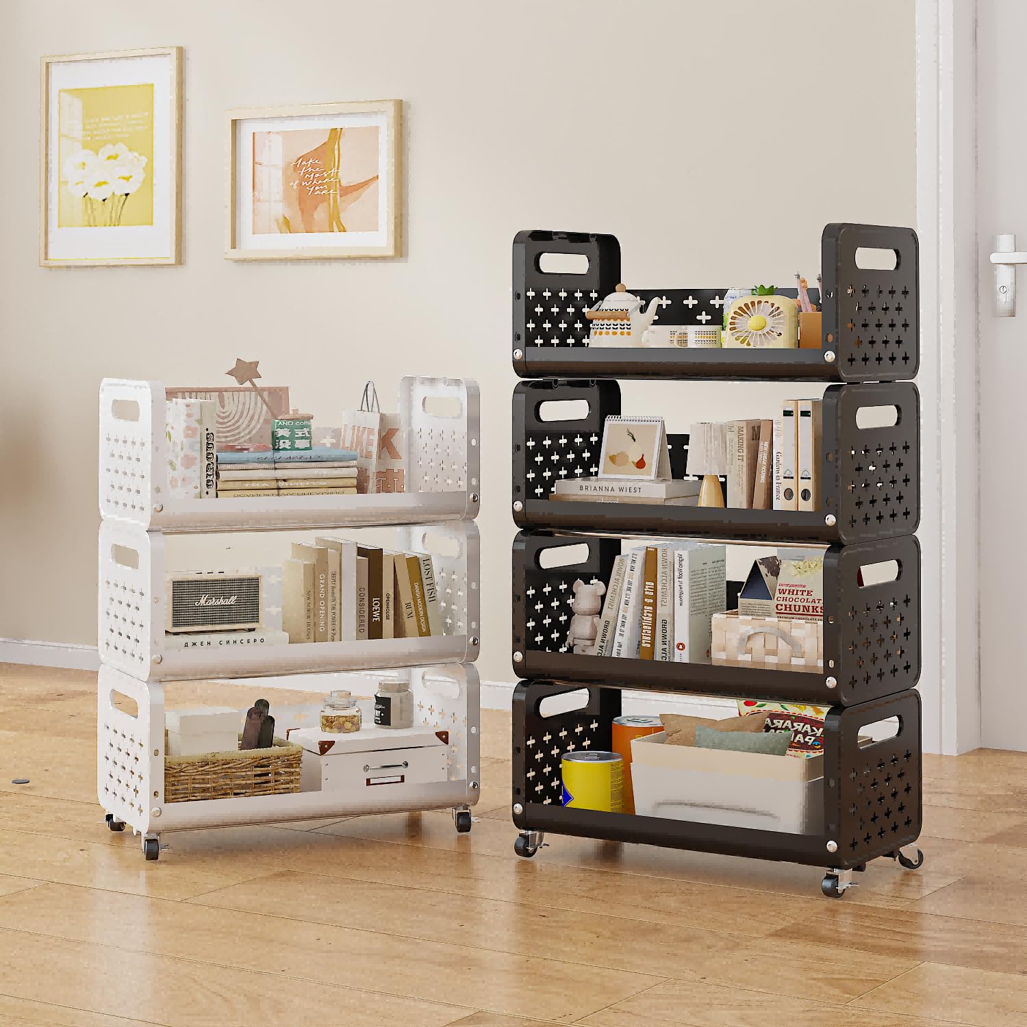 Lukzer 3-Tier Multipurpose Detachable Kitchen Storage Rack with Wheels (PMR-001/White)