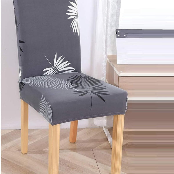 Lukzer Polyester Chair Cover -  Grey Leaves (CC-006-01)