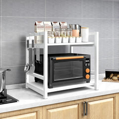 Lukzer 2-Tier Multipurpose Metal & Wood Kitchen Storage Rack (MKR-002/White & White)