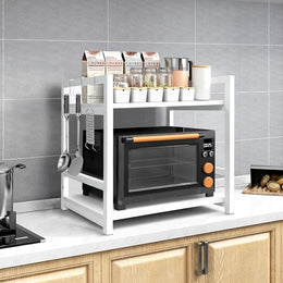 Lukzer 2-Tier Multipurpose Metal & Wood Kitchen Storage Rack (MKR-002/White & White)