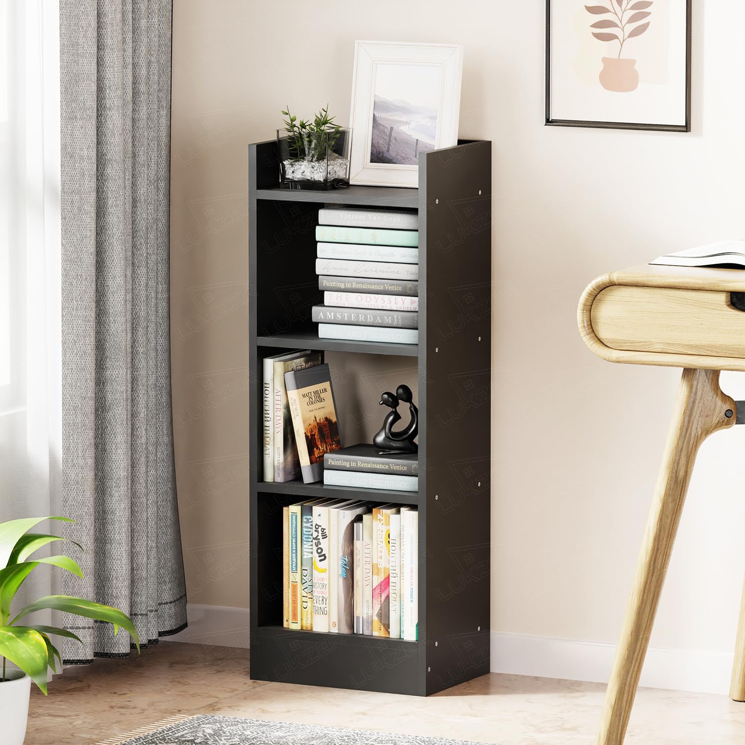 Lukzer 3 Layer Engineered Wood Multipurpose Rack Bookshelf Organizer Stand (MR-010/Black)
