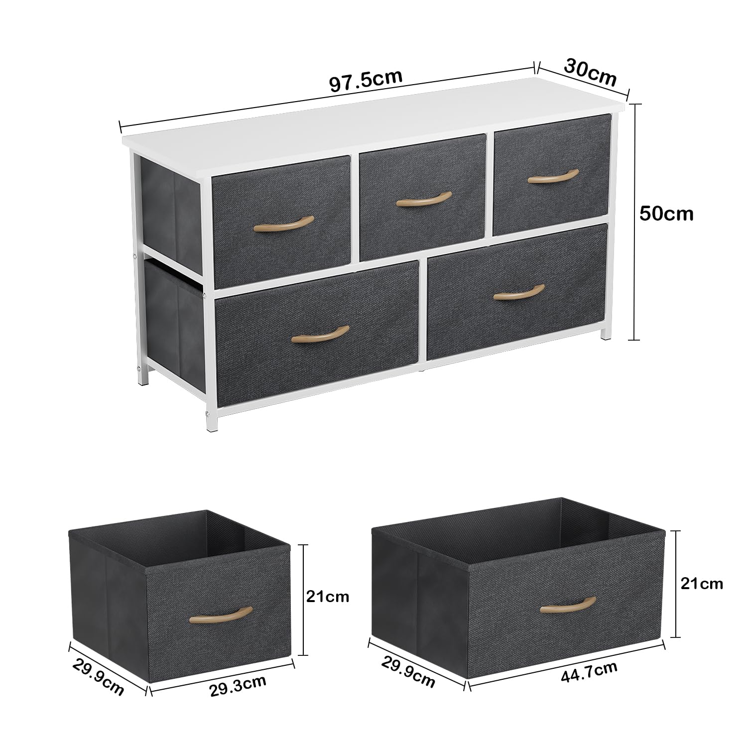 Lukzer 5-Drawer Fabric Storage Organizer for Closet (MMR-003/White & White)