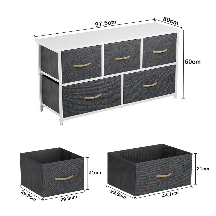 Lukzer 5-Drawer Fabric Storage Organizer for Closet (MMR-003/White & White)