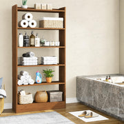 Lukzer Engineered Wood 6 Tier Bookcase Open Storage Cabinet (MR-007/Oak Brown)