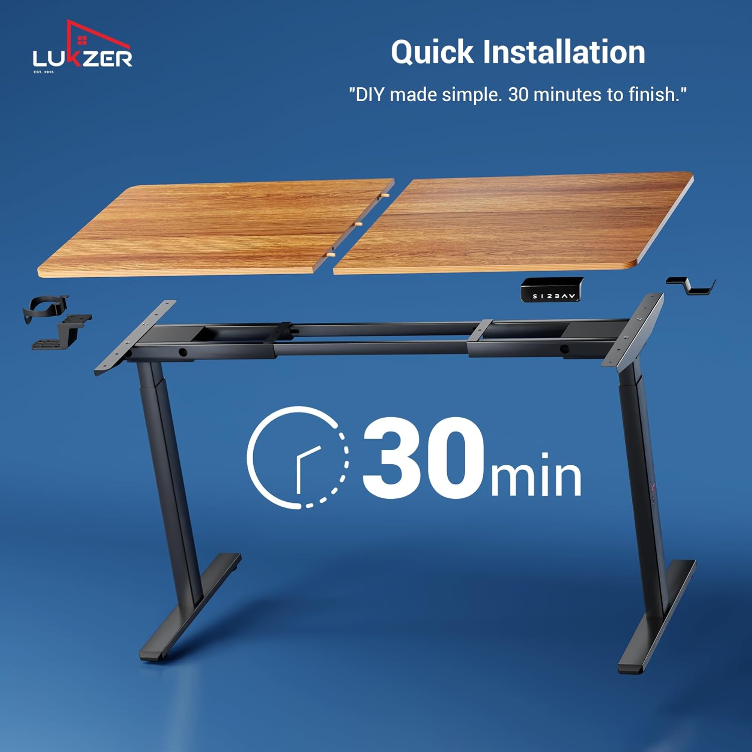 Lukzer Dual Motor Electric Height Adjustable Desk Memory Controller Standing Table EST-002/Black & Oak Brown)