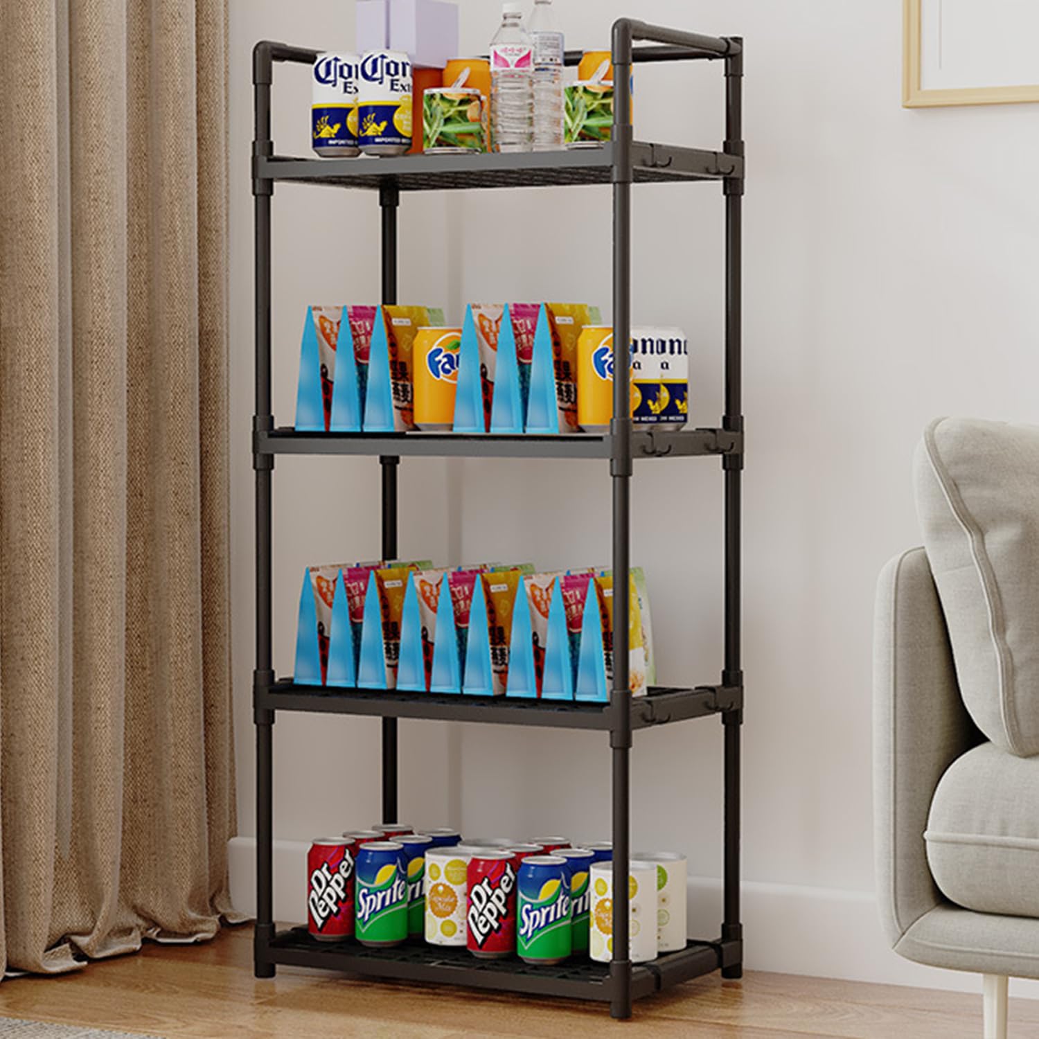 Lukzer Modular Kitchen Storage Rack Plastic & Metal Organizer (4-Tier/PMR-005/Black)