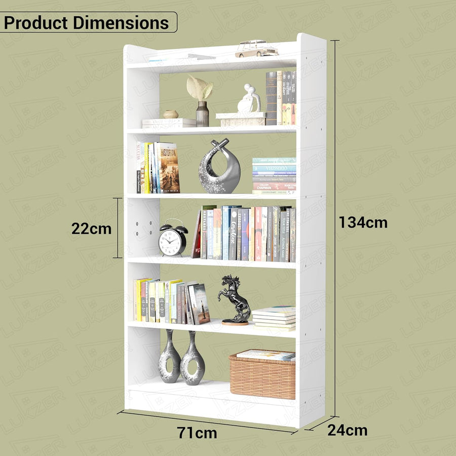 Lukzer Engineered Wood 6 Tier Bookcase Open Storage Cabinet (MR-007/White)