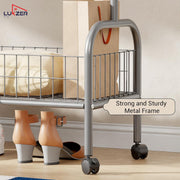 Lukzer Metal Single Rod Clothes Hanging Stand with Bottom Shelf & Lockable Wheels (MGR-003/Grey)