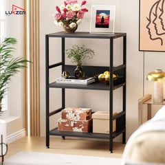 Lukzer 3-Tier Wooden Bedside Table for Bedroom & Multipurpose Open Storage Shelf (MMR-006-Black & Black)