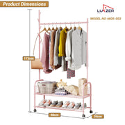 Lukzer Heavy-Duty Portable Metal Clothes Rack with Double Rod & Bottom Shelf (MGR-002/Pink)