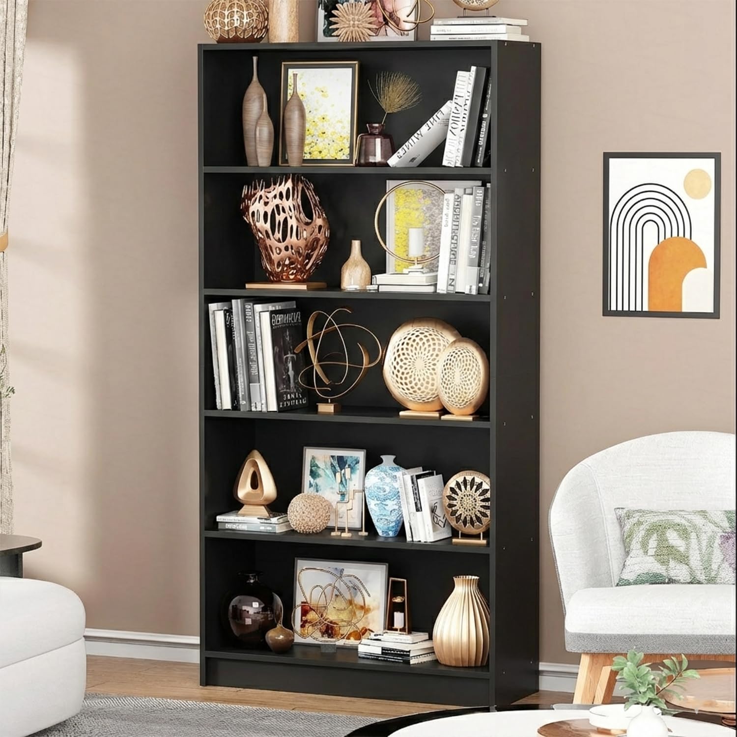 Lukzer Engineered Wood 6 Tier Bookcase Open Bookshelf & Display Rack (MR-032/Black)