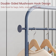 Lukzer Metal Clothes Rail Stand with Leather Storage Bin & Wheels (MGR-009/Deep Sea)