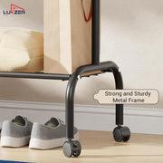 Lukzer Metal Garment Rack with Wheels & 1 Bottom Storage Shelf (MGR-005/Black)