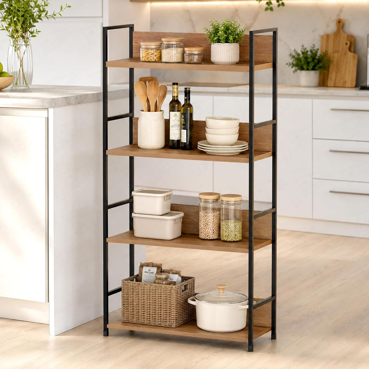 Lukzer 4-Tier Multipurpose Kitchen Organizer Rack (MMR-001/Black & Oak Brown)