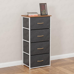 Lukzer 4-Drawer Fabric Storage Organizer for Closet (MMR-002/White & Oak Brown)