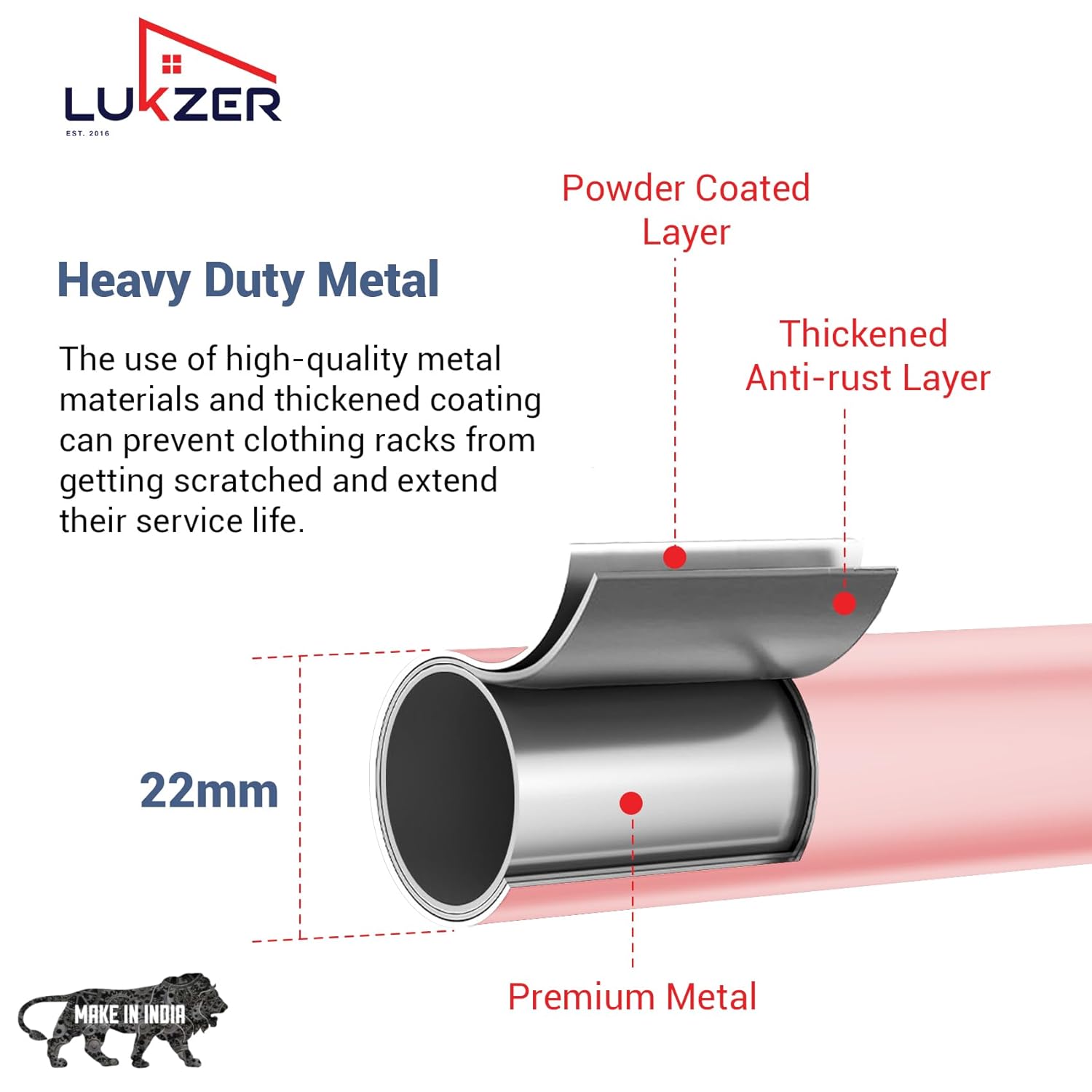 Lukzer Metal Garment Rack with Wheels & 1 Bottom Storage Shelf (MGR-005/Pink)