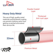 Lukzer Metal Garment Rack with Wheels & Double Bottom Storage Shelves (MGR-006/Pink)