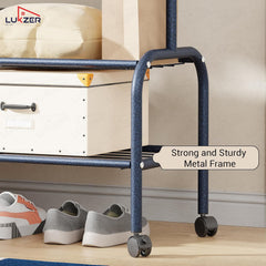 Lukzer Single Pole Portable Metal Garment Rack with 2 Bottom Shelves (MGR-008/Deep Sea)