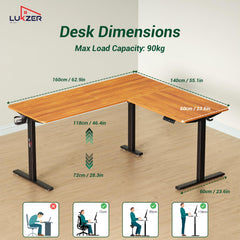 Lukzer Electric Height Adjustable Desk with USB & Type-C Study Table (EST-001/UC-Black & Oak Brown) 3-Years Warranty