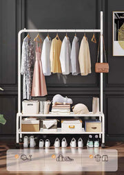 Lukzer Single Pole Portable Metal Garment Rack with 2 Bottom Shelves (MGR-008/White)