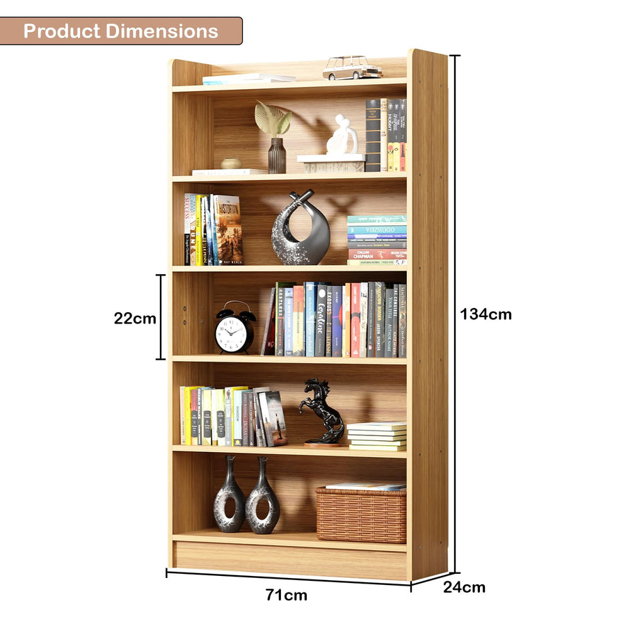 Lukzer Engineered Wood 6 Tier Bookcase Open Storage Cabinet (MR-007/Oak Light )