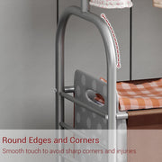 Lukzer Metal Clothes Rail Stand with Leather Storage Bin & Wheels (MGR-009/Grey)