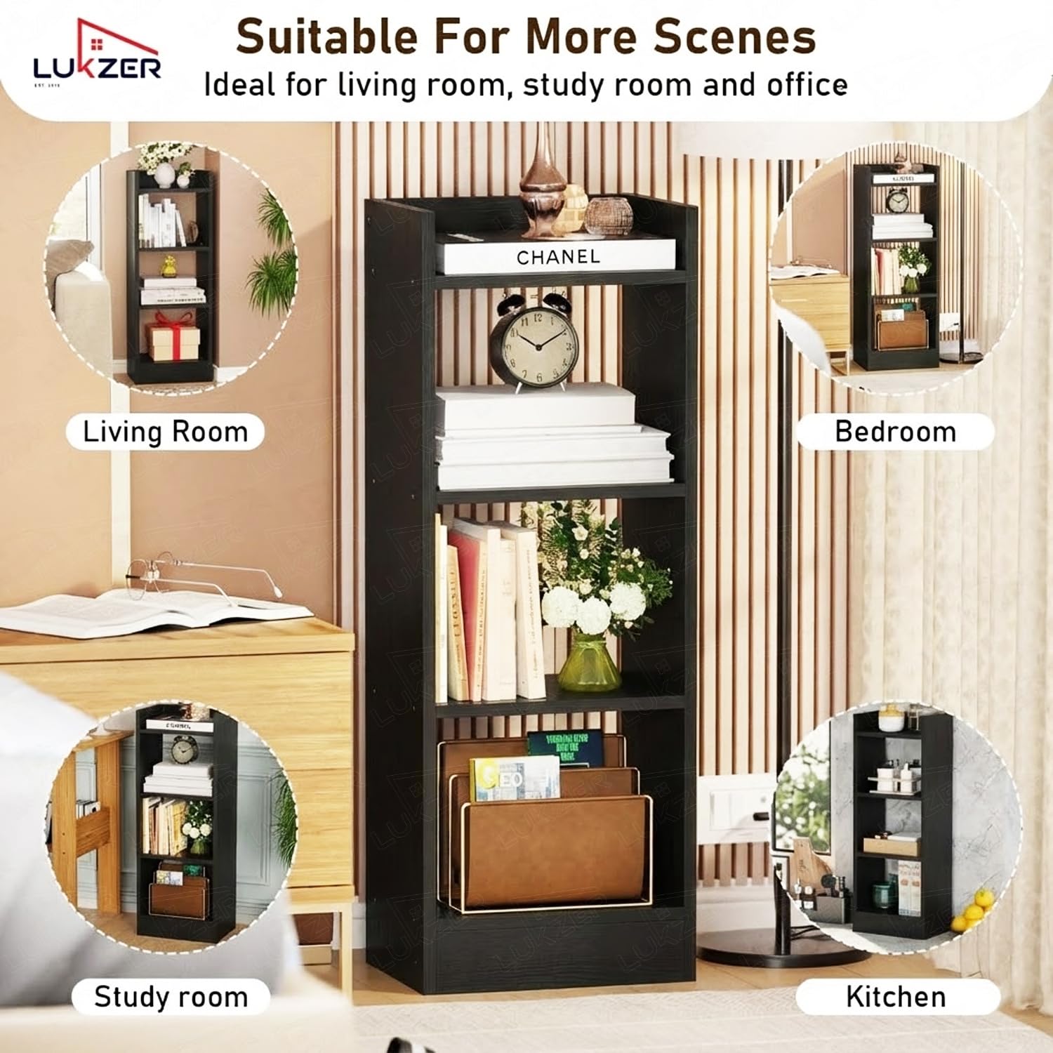 Lukzer 3 Layer Engineered Wood Multipurpose Rack Bookshelf Organizer Stand (MR-010/Black)