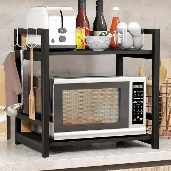 Lukzer 2-Tier Multipurpose Metal & Wood Kitchen Storage Rack (MKR-002/Black & Black)