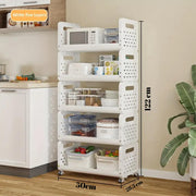 Lukzer 5-Tier Multipurpose Detachable Kitchen Storage Rack with Wheels (PMR-003/White)