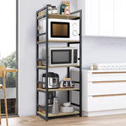 Lukzer 5-Tier Multipurpose Metal & Wood Kitchen Storage Rack (MKR-005/Oak Light with Black)