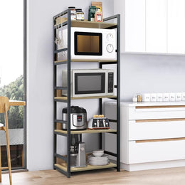 Lukzer 5-Tier Multipurpose Metal & Wood Kitchen Storage Rack (MKR-005/Oak Light with Black)