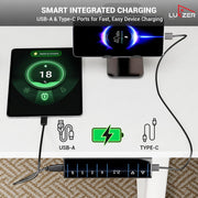 Lukzer Electric Height Adjustable Desk with Monitor Riser USB & Type-C Sit-Stand Table (EST-004/White & White)