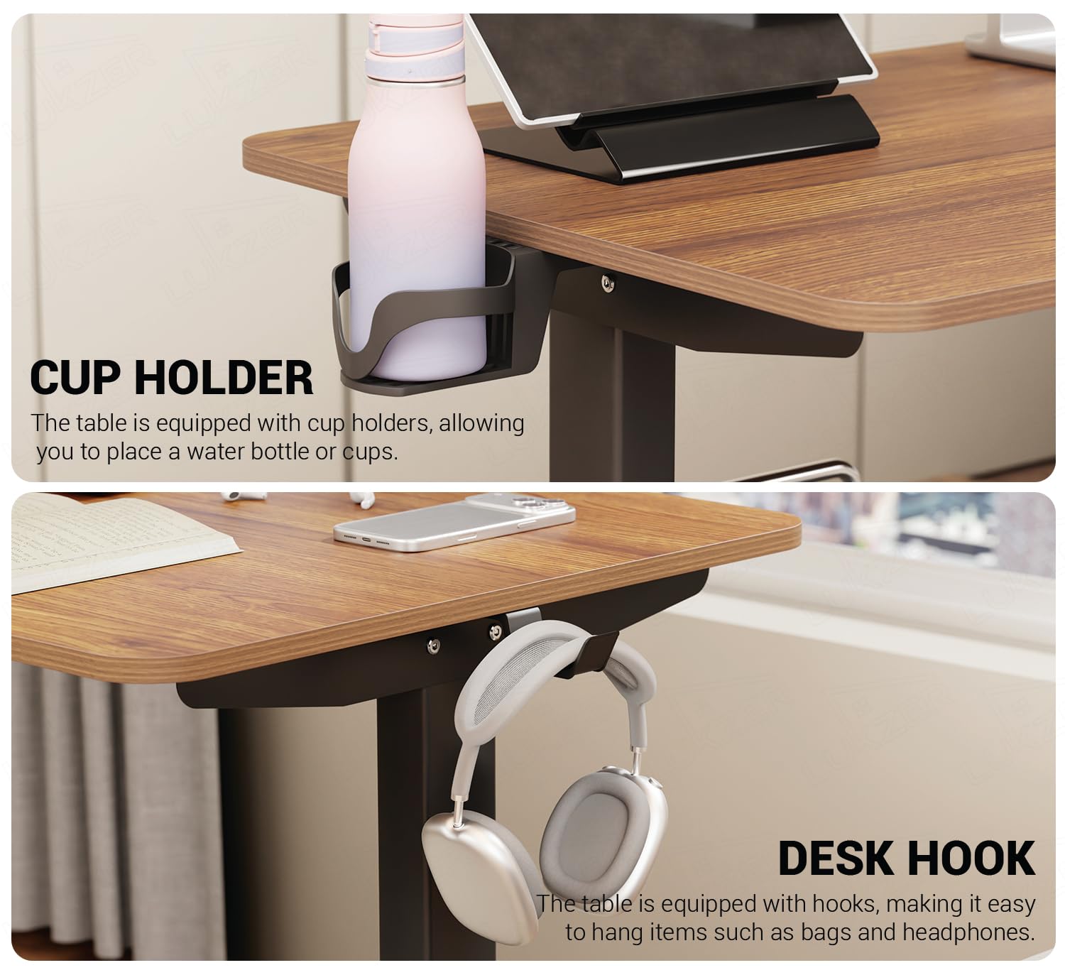 Lukzer L-Shape Electric Height Adjustable Study Desk (EST-001/Black & Oak Brown) 3-Years Warranty