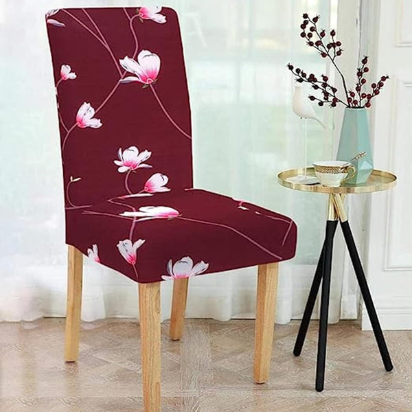 Lukzer Polyester Chair Cover -  Maroon Flower (CC-009-01)