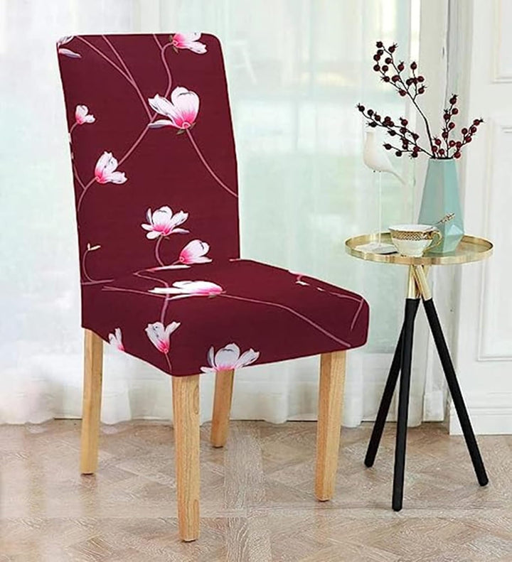 Lukzer Polyester Chair Cover -  Maroon Flower (CC-009-01)