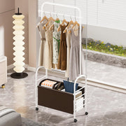 Lukzer Metal Clothes Rail Stand with Leather Storage Bin & Wheels (MGR-009/White)