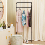 Lukzer Multi-Functional Cloth Rack Stand with Bottom Shelves & Wheels – Cat Ear Design (148x120x38cm, Black/Gold/White)