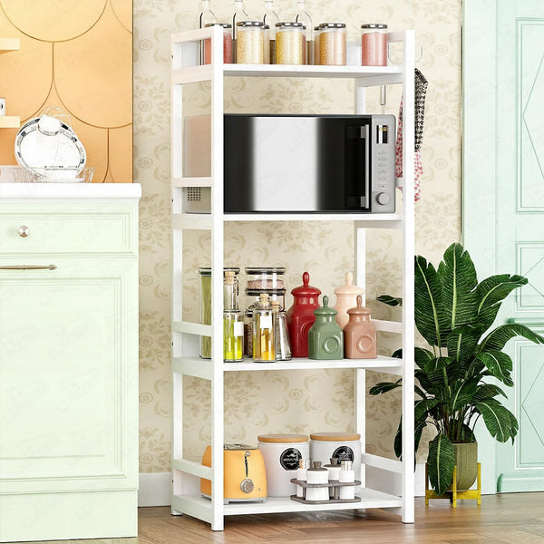 Lukzer 4-Tier Multipurpose Metal & Wood Kitchen Storage Rack (MKR-004/White & White)