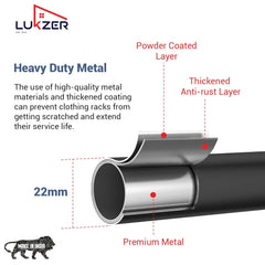 Lukzer Metal Garment Rack with Wheels & 1 Bottom Storage Shelf (MGR-005/Black)