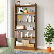 Lukzer Engineered Wood 6 Tier Bookcase Open Storage Cabinet (MR-007/Oak Brown)