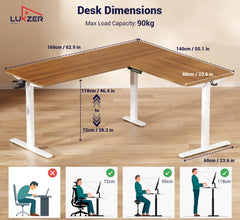 Lukzer L-Shape Electric Height Adjustable Study Desk (EST-001/White & Oak Brown) 3-Years Warranty