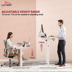 Lukzer Electric Height Adjustable Desk with Monitor Riser USB & Type-C Sit-Stand Table (EST-004-UC/White & White) 3-Years Warranty