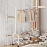Lukzer Heavy-Duty Portable Metal Clothes Rack with Double Rod & Bottom Shelf (MGR-002/White)